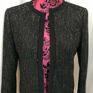 Elie Tahari Black White Speckled Open‎ Jacket Size 4